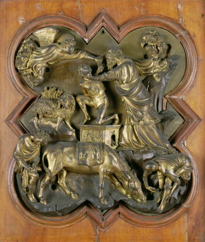 El Sacrificio de Isaac, relieve de competencia en bronce para las Puertas del Baptisterio, Florencia, 1401 de Filippo Brunelleschi